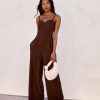 Rompers + Jumpsuits * | Endl-001 Kourtnee Corset Pocketed Jumpsuit Chocolate Final Sale