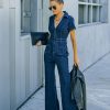 Rompers + Jumpsuits * | Blue-001 Olivera Pocketed Denim Jumpsuit Last Chance