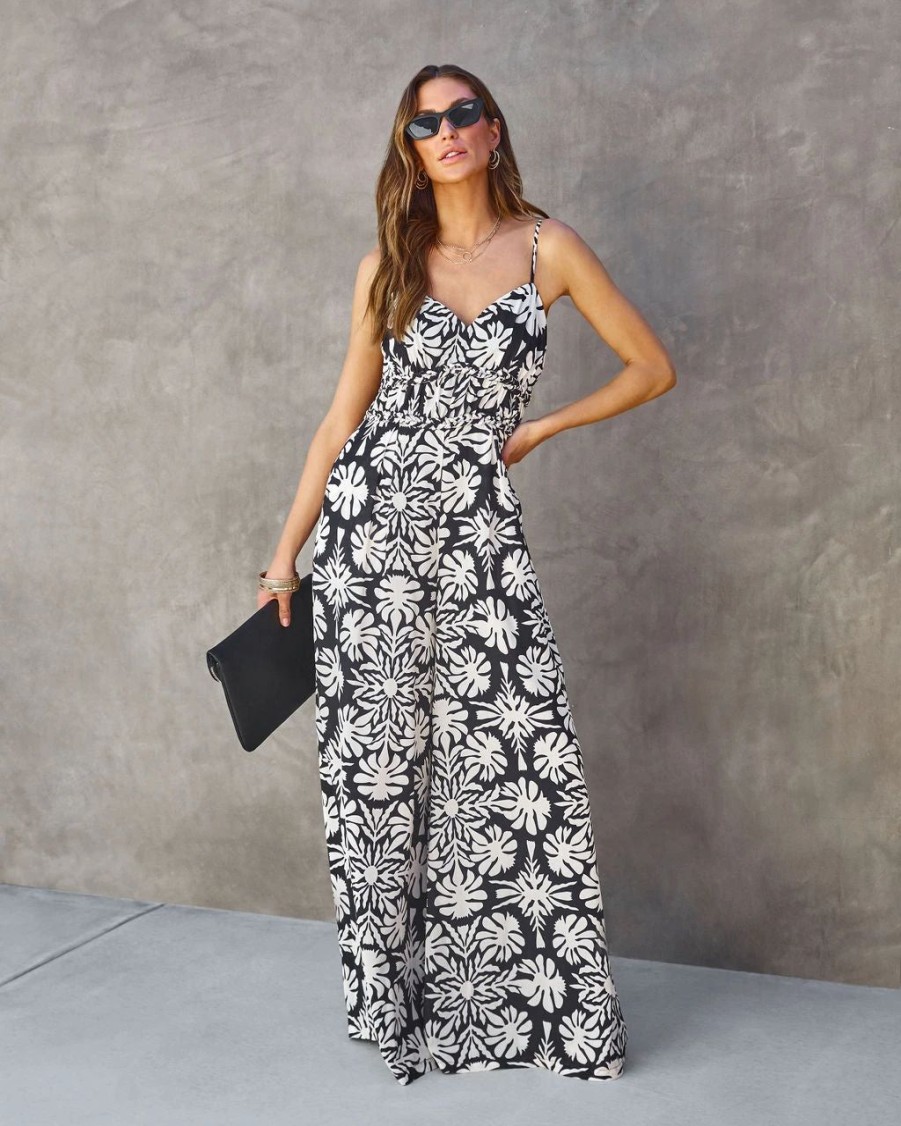 Rompers + Jumpsuits * | A Pe-001 Tracy Printed Pocketed Wide Leg Jumpsuit