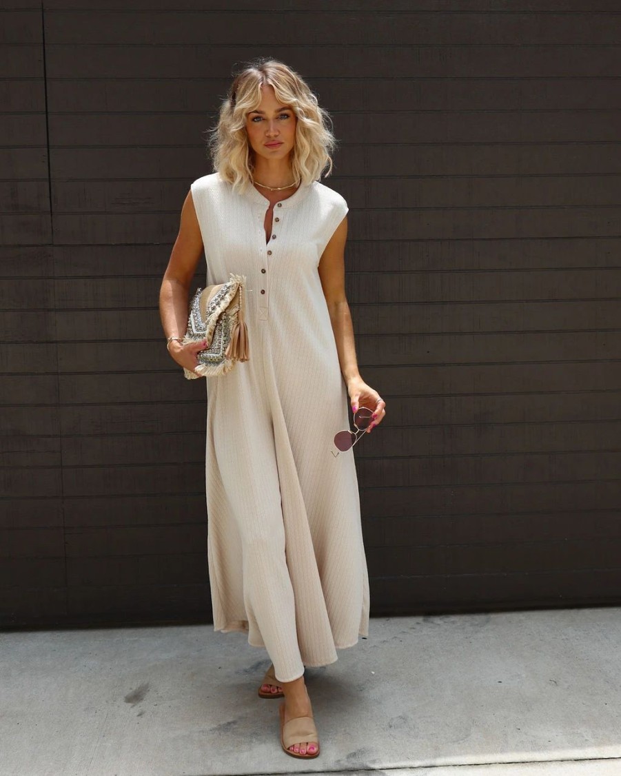 Rompers + Jumpsuits * | Buck-001 Cyndella Pocketed Jumpsuit Sand