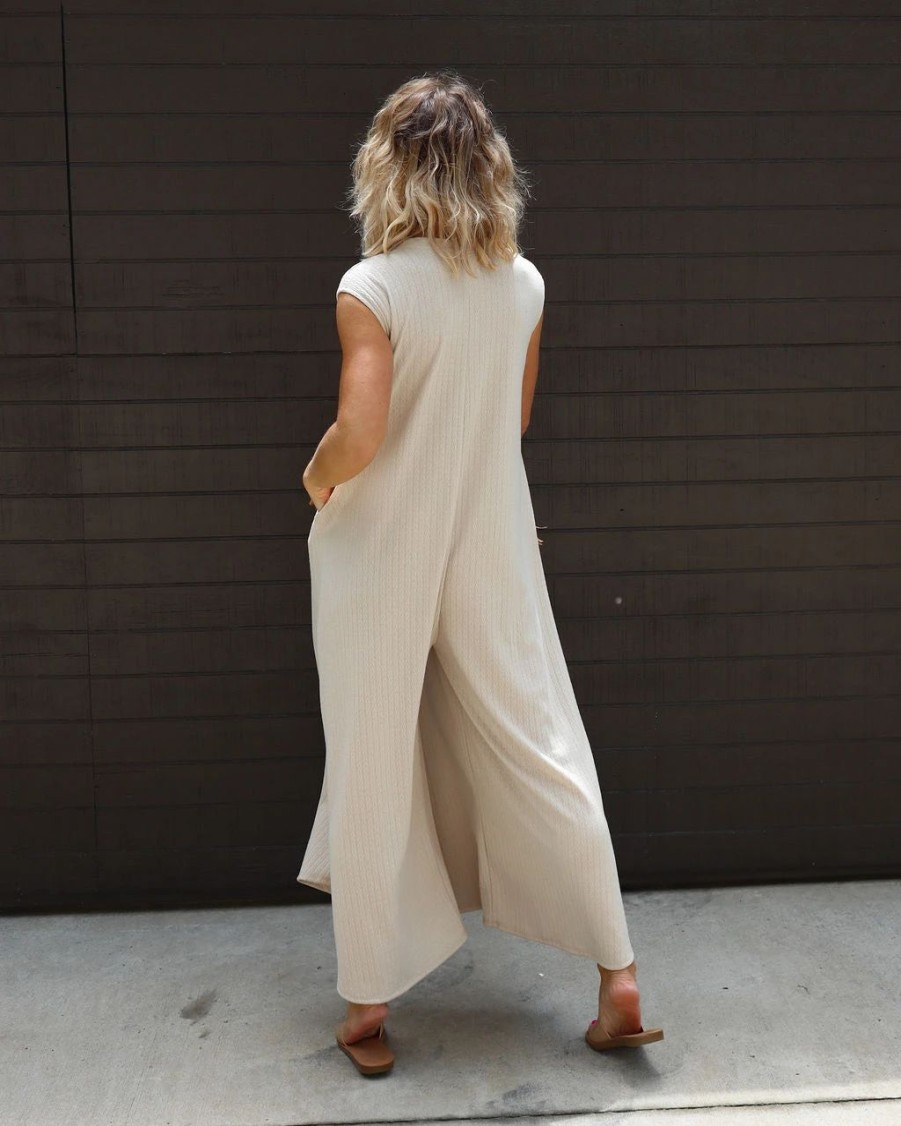 Rompers + Jumpsuits * | Buck-001 Cyndella Pocketed Jumpsuit Sand