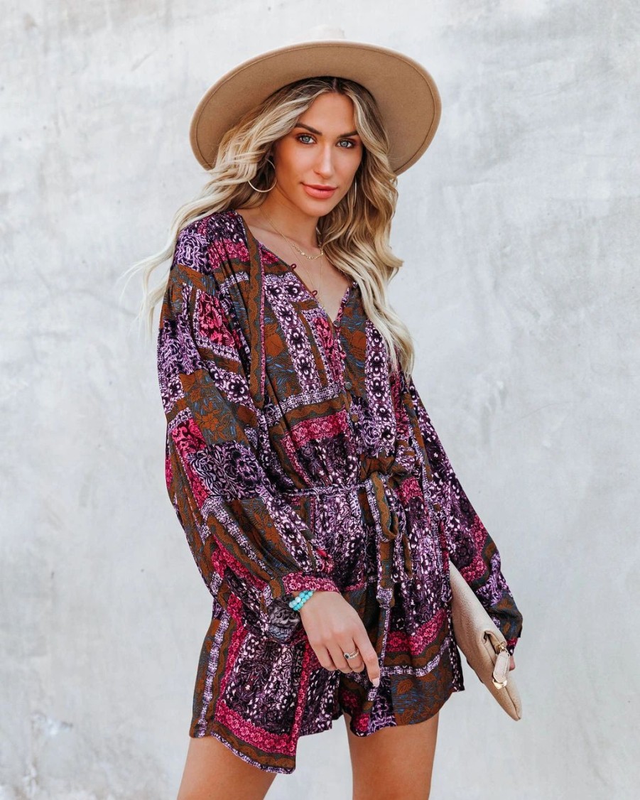 Rompers + Jumpsuits * | Oliv-001 Make Magic Pocketed Patchwork Romper Final Sale