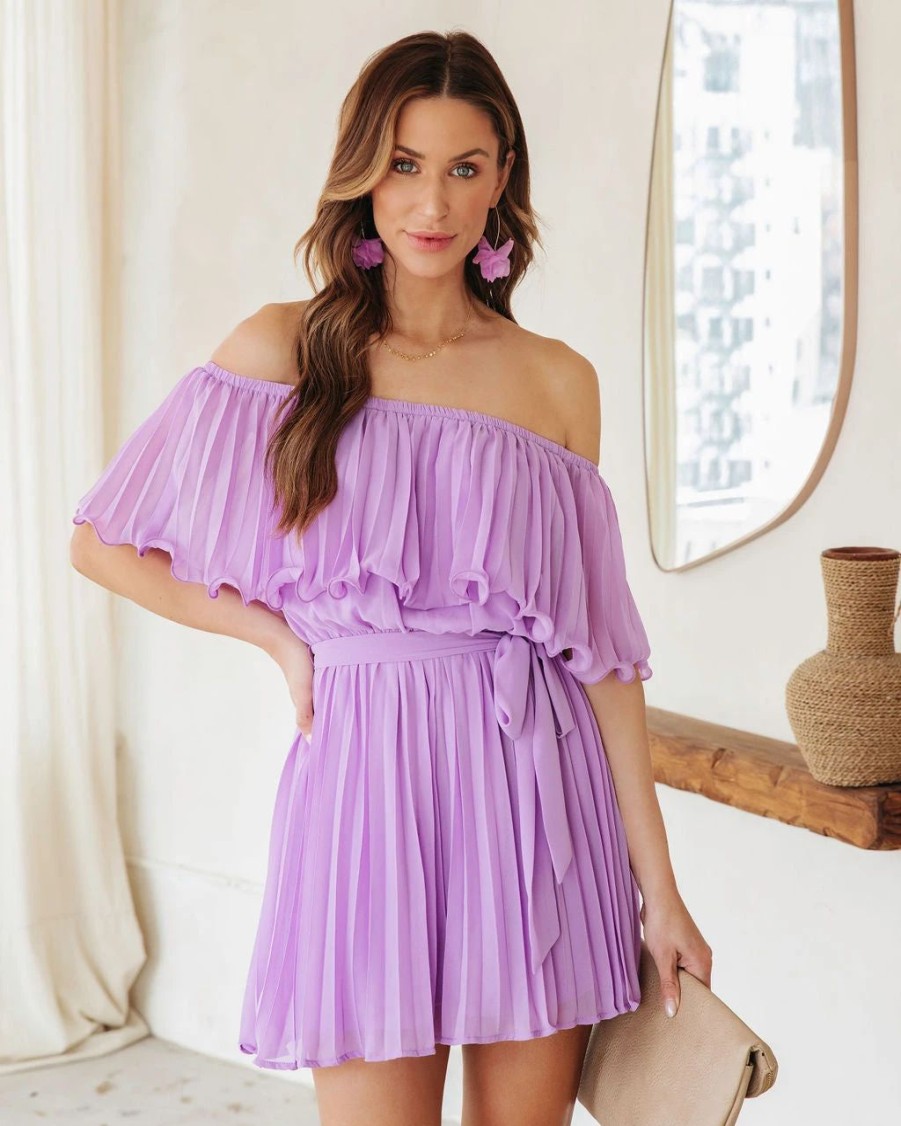 Rompers + Jumpsuits * | Salt-001 Paola Pleated Off The Shoulder Romper Lilac Sale