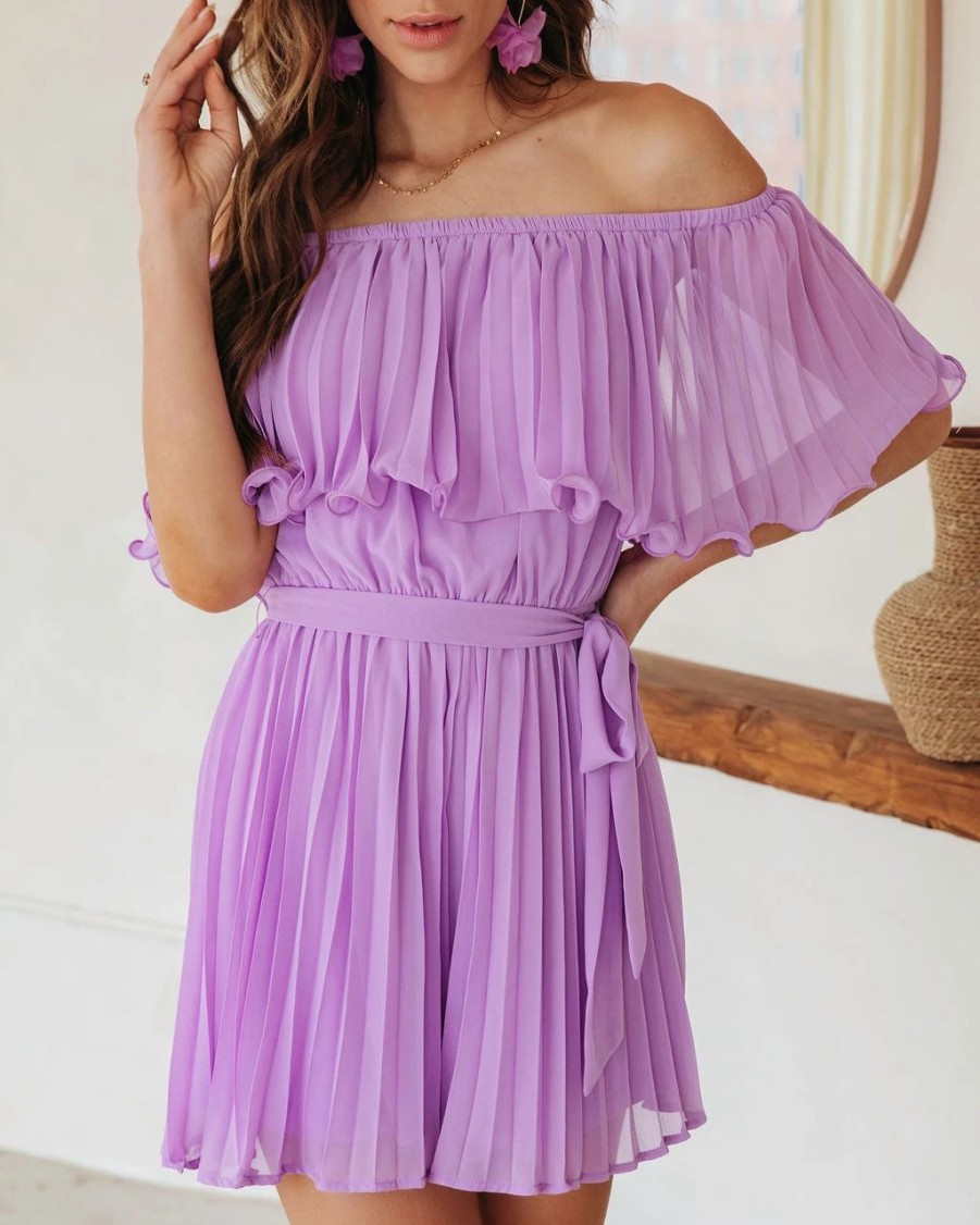 Rompers + Jumpsuits * | Salt-001 Paola Pleated Off The Shoulder Romper Lilac Sale