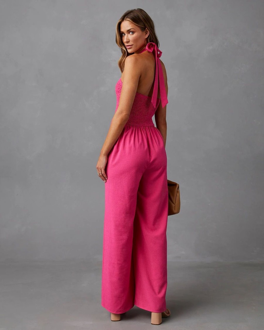 Rompers + Jumpsuits * | Lumi-001 Dovie Smocked Halter Jumpsuit Pink