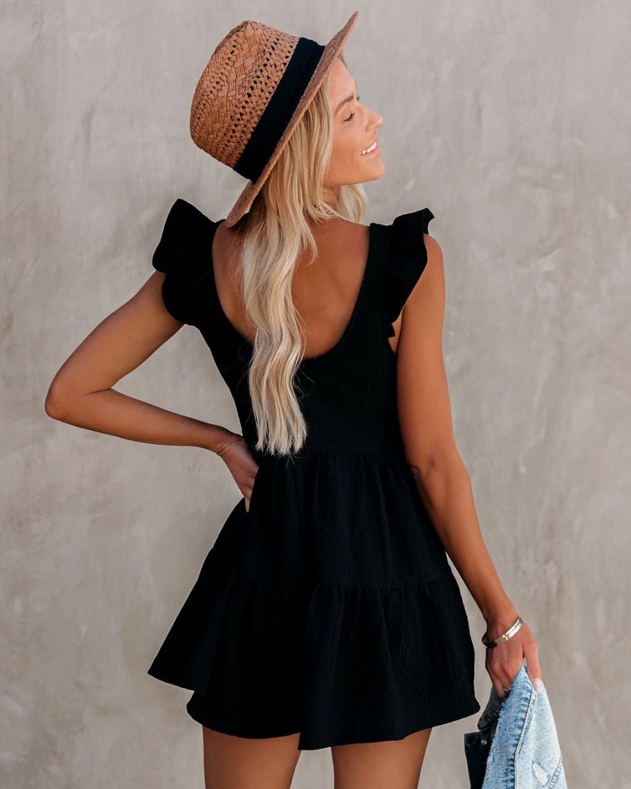 Rompers + Jumpsuits * | Very-001 My Oasis Pocketed Babydoll Romper Black Final Sale