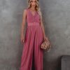 Rompers + Jumpsuits * | On T-001 High Tea Pleated Wide Leg Belted Jumpsuit Dark Rose Final Sale