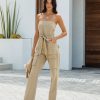 Rompers + Jumpsuits * | Blue-001 Cattano Cotton Utility Jumpsuit Olive Last Chance