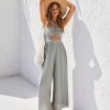 Rompers + Jumpsuits * | Miou-001 Alaya Halter Pocketed Cutout Wide Leg Jumpsuit Sage