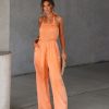 Rompers + Jumpsuits * | Davi-001 Aria Satin Smocked Pocketed Jumpsuit Dusty Orange Sale