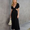 Rompers + Jumpsuits * | Hyfv-001 Portofino Breeze Cotton Puff Sleeve Cutout Jumpsuit Black