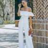 Rompers + Jumpsuits * | Salt-001 Wilinda Off The Shoulder Denim Jumpsuit Off White Final Sale