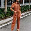 Rompers + Jumpsuits * | Tea-002 Halsey Cotton Pocketed Jumpsuit Terracotta Final Sale