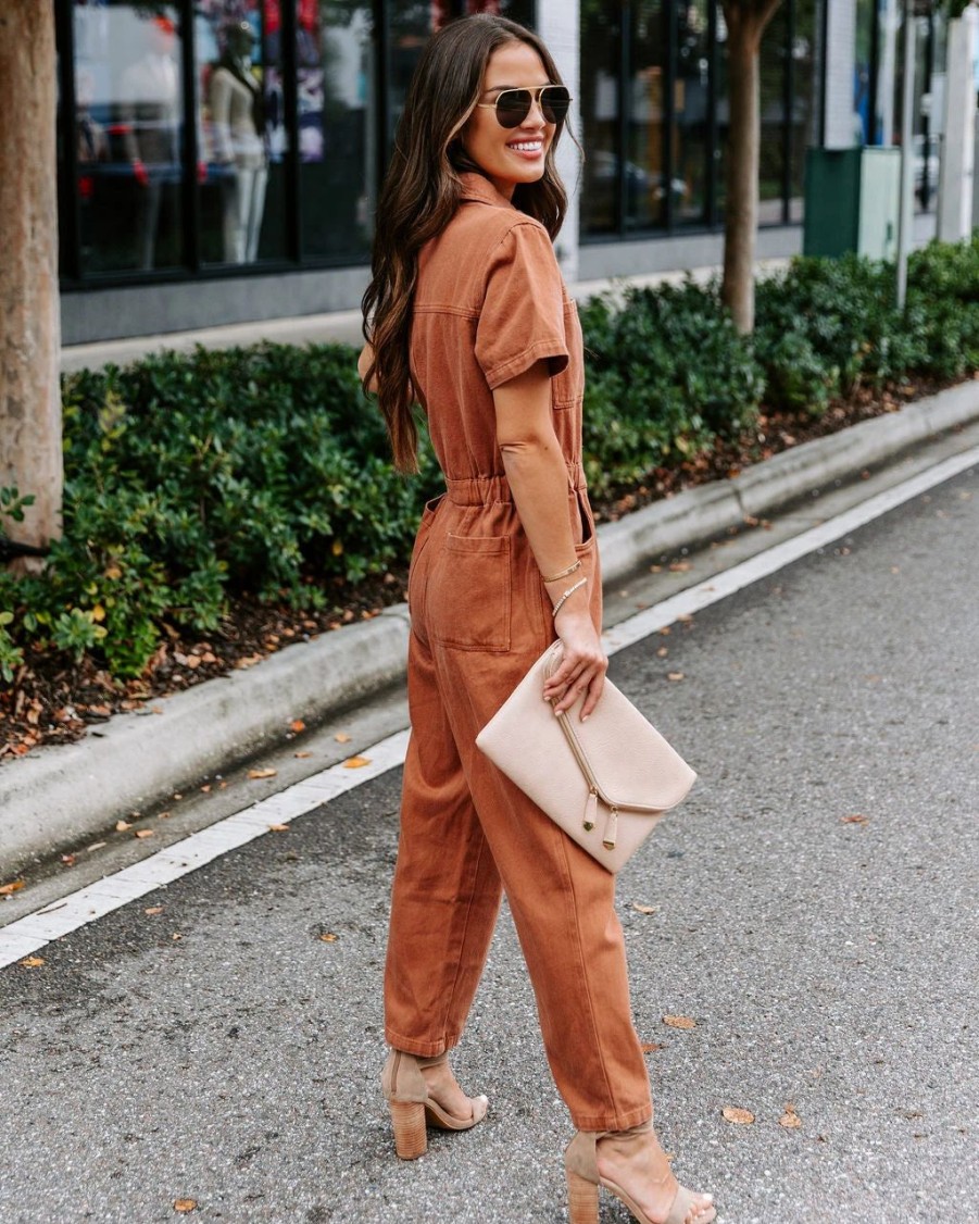 Rompers + Jumpsuits * | Tea-002 Halsey Cotton Pocketed Jumpsuit Terracotta Final Sale