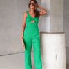 Rompers + Jumpsuits * | Endl-001 Lacey Plisse Cutout Pocketed Jumpsuit Green