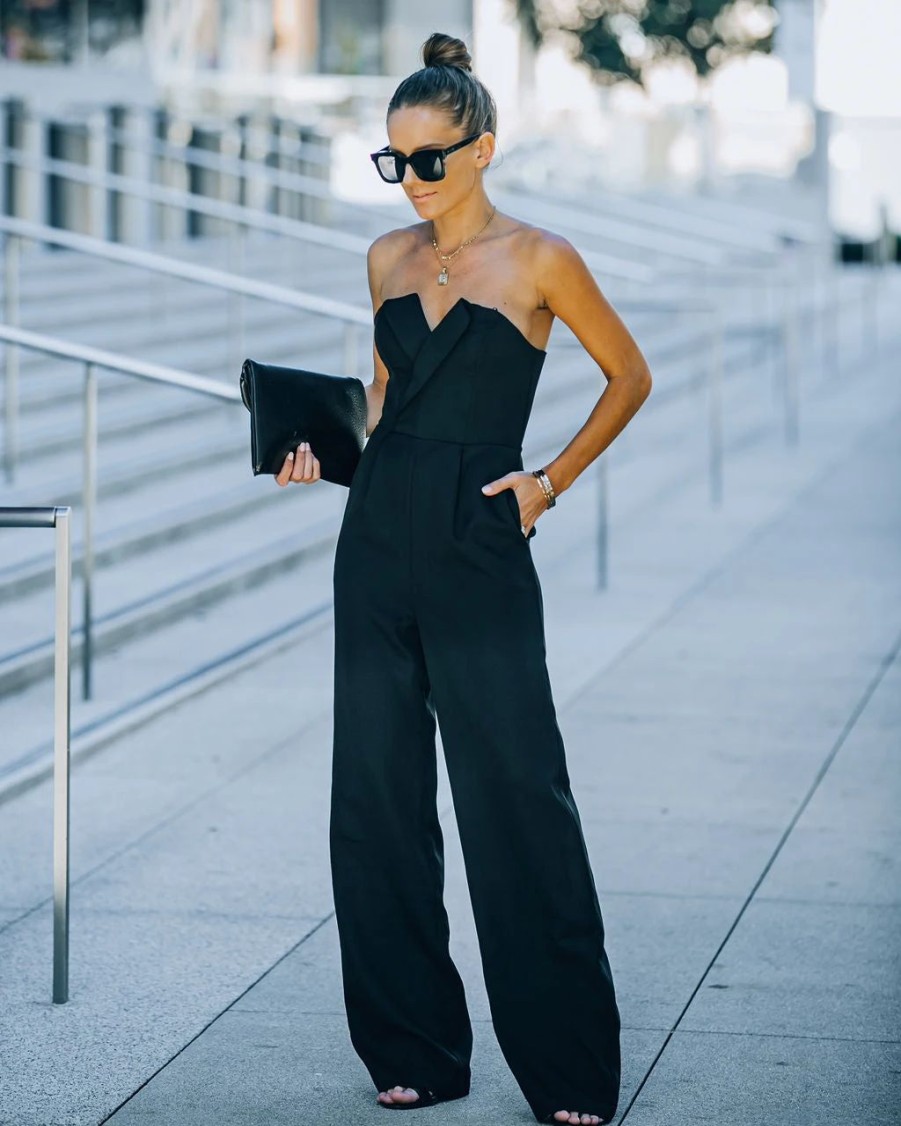 Rompers + Jumpsuits * | Do+B-001 Celebrate Often Pocketed Strapless Jumpsuit Black Final Sale