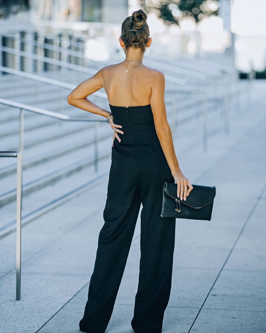 Rompers + Jumpsuits * | Do+B-001 Celebrate Often Pocketed Strapless Jumpsuit Black Final Sale