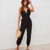 Rompers + Jumpsuits * | Aaka-001 Del Mar Cotton Pocketed Jogger Jumpsuit Black