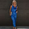 Rompers + Jumpsuits * | Do+B-001 Maryanne Satin Cowl Neck Cargo Jumpsuit Cobalt