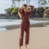 Rompers + Jumpsuits * | Lush-001 Astrid Cotton Pocketed Jumpsuit Chocolate Sale