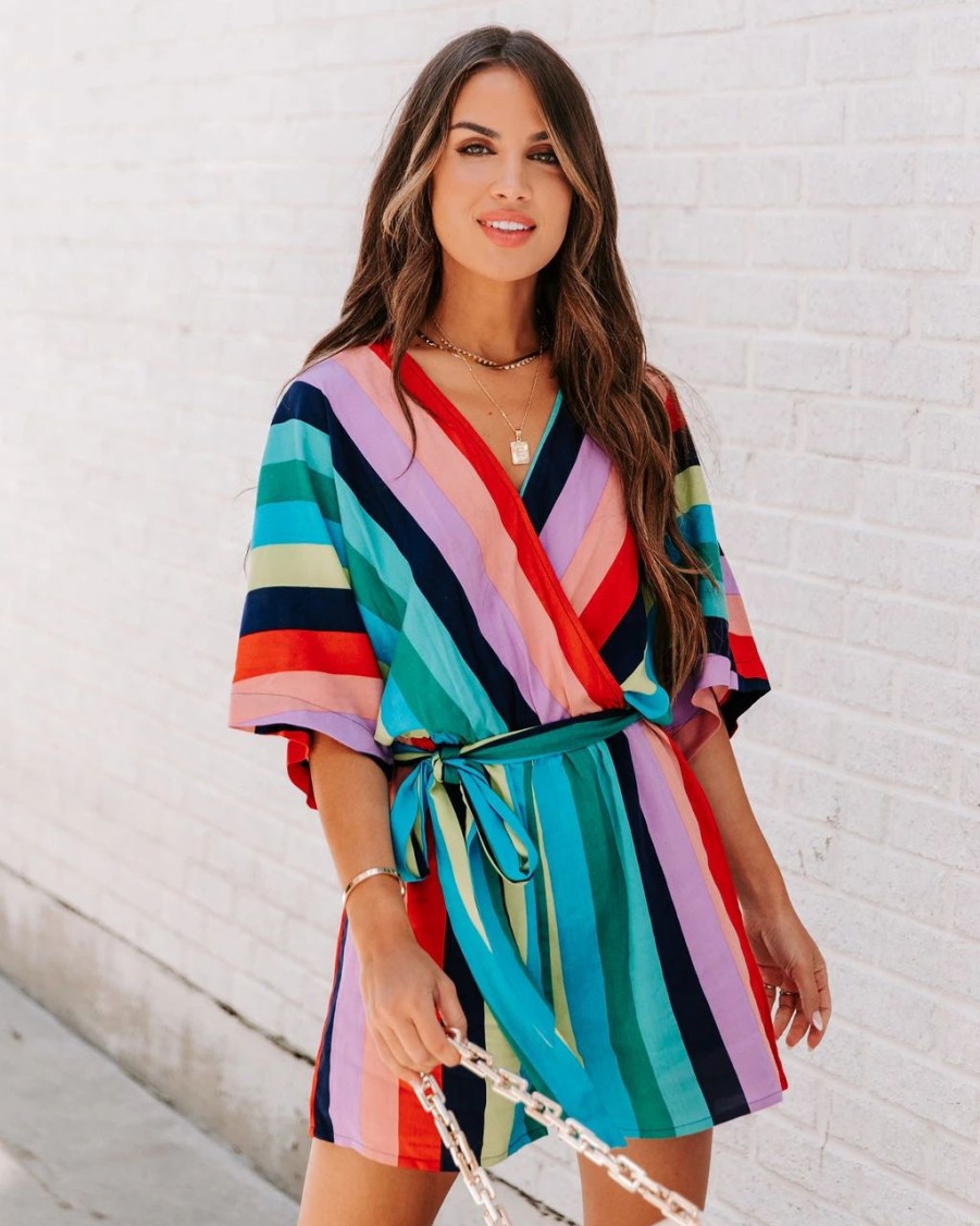 Rompers + Jumpsuits * | Enc-001 Chasing Rainbows Kimono Romper Final Sale