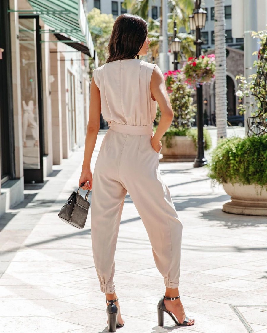 Rompers + Jumpsuits * | Entr-001 Skyler Pocketed Drape Jumpsuit Oatmeal Final Sale