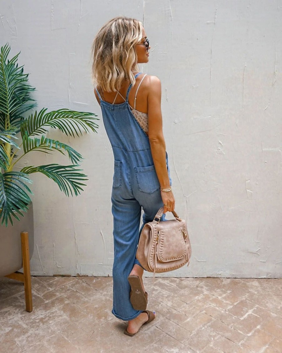 Rompers + Jumpsuits * | Tea-002 Quinto Cotton Chambray Jumpsuit Final Sale