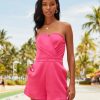 Rompers + Jumpsuits * | Do+B-001 Marceline Pocketed Strapless Romper Hot Pink Last Chance