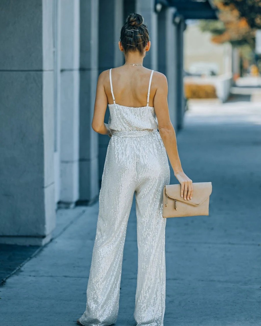 Rompers + Jumpsuits * | On T-001 Starry Night Sequin Jumpsuit Champagne Final Sale