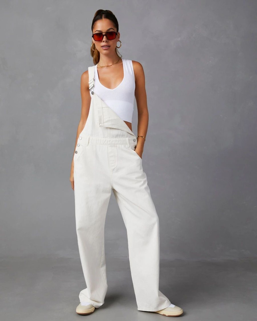 Rompers + Jumpsuits * | She -001 Delta Pocketed Overalls Ecru