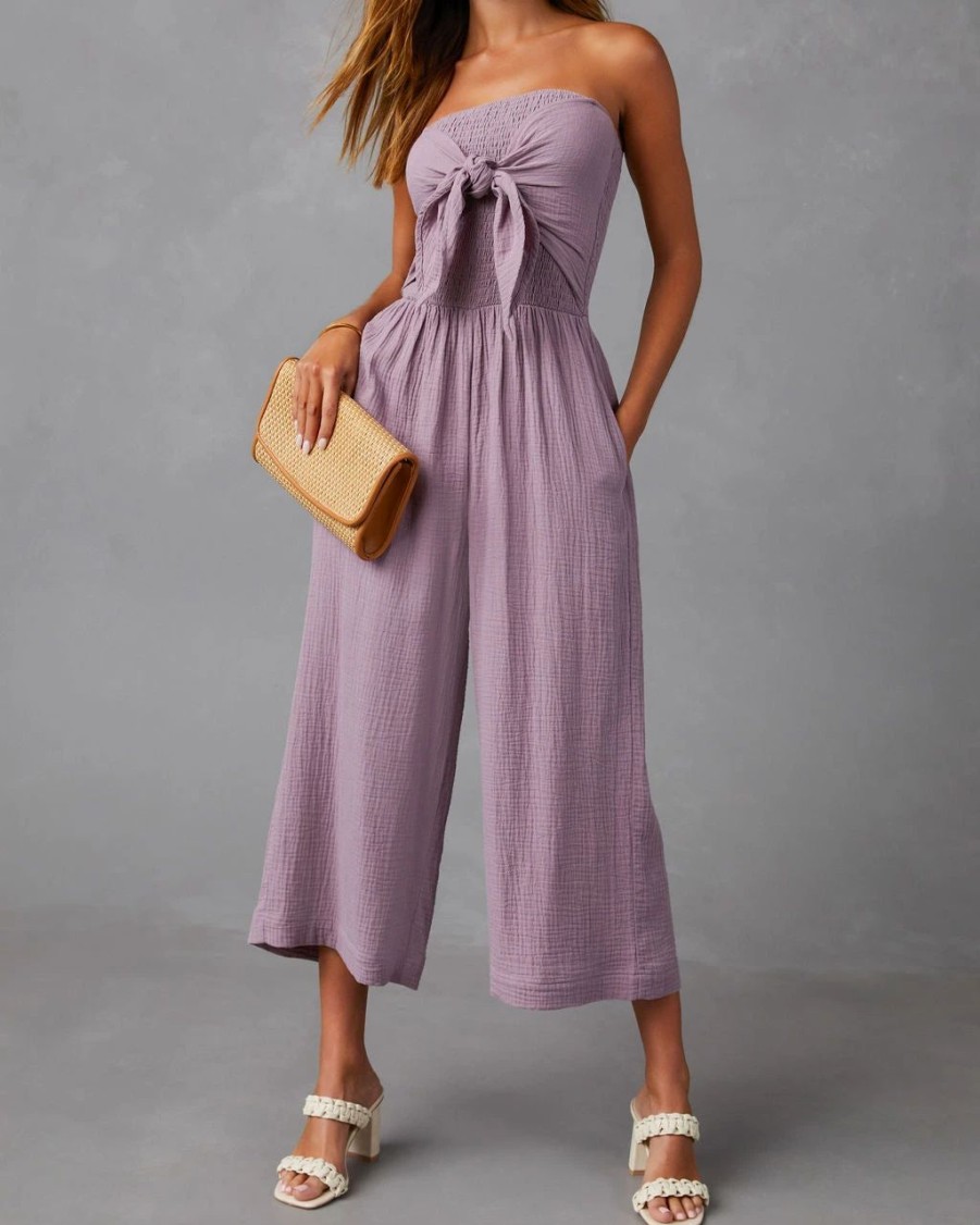 Rompers + Jumpsuits * | Grad-001 Zaia Front Tie Strapless Jumpsuit Lilac