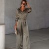 Rompers + Jumpsuits * | Dres-001 Pull It Together Satin Pocketed Jumpsuit Dark Sage Sale