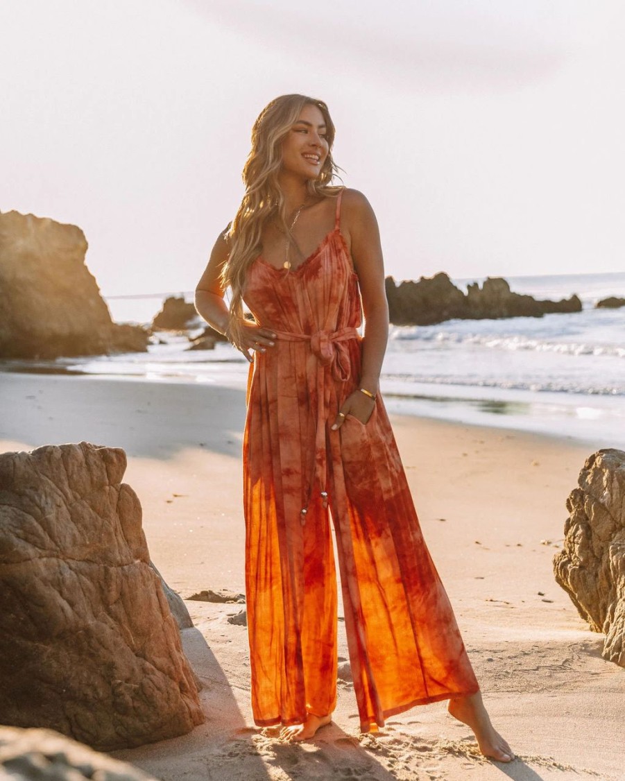 Rompers + Jumpsuits * | Aeom-001 Rosally Pocketed Tie Dye Jumpsuit Rust Final Sale