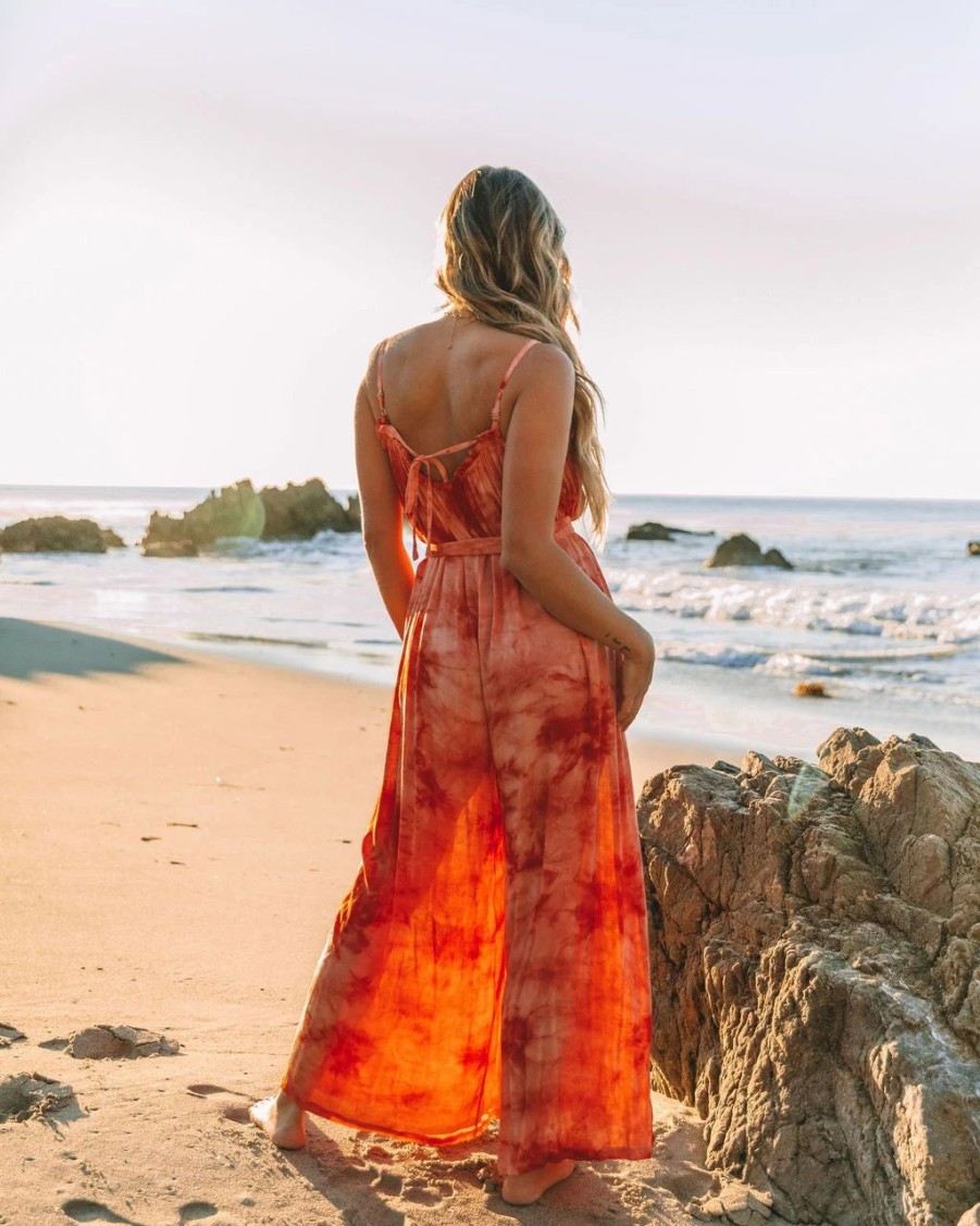 Rompers + Jumpsuits * | Aeom-001 Rosally Pocketed Tie Dye Jumpsuit Rust Final Sale