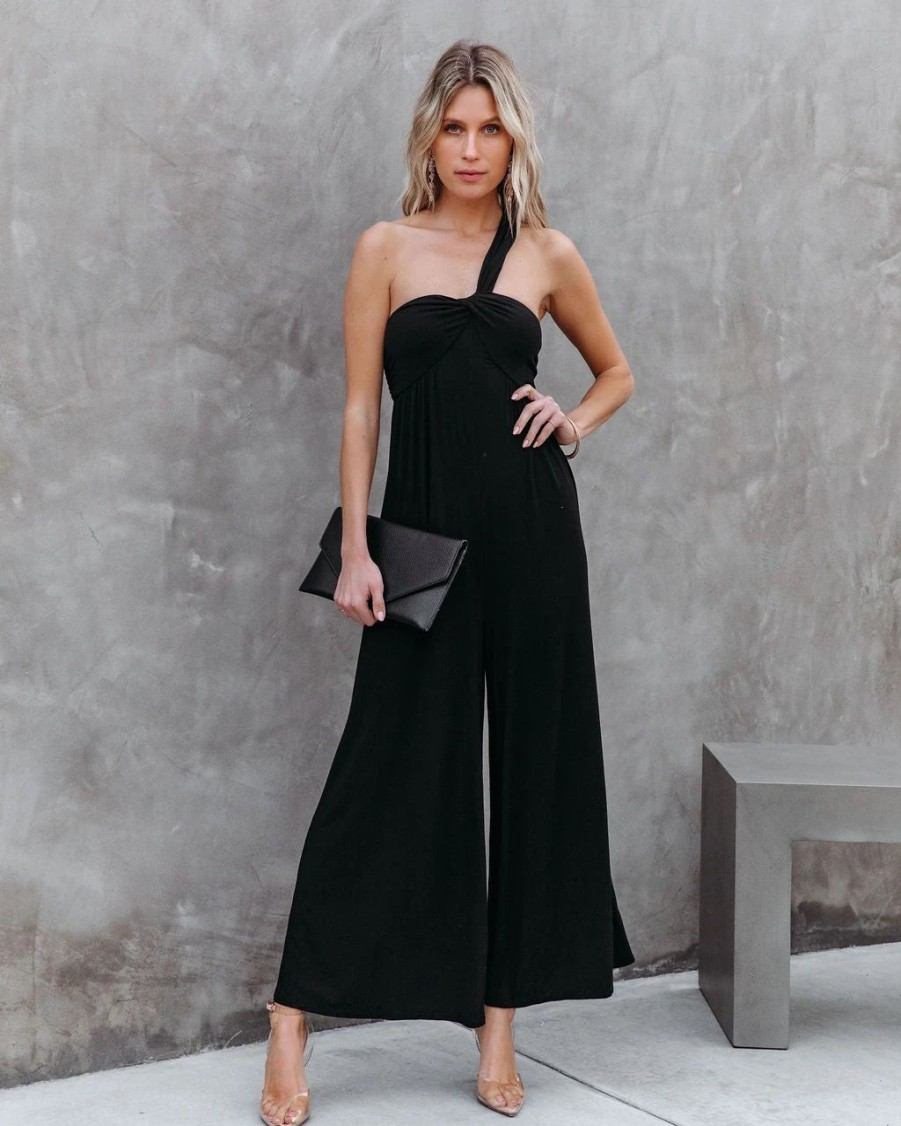 Rompers + Jumpsuits * | Lush-001 Pursuit Of Happiness One Shoulder Jumpsuit Black Final Sale