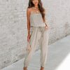 Rompers + Jumpsuits * | Must-001 Reevy Strapless Pocketed Jumpsuit Taupe Final Sale