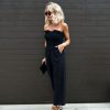 Rompers + Jumpsuits * | Gill-001 Call Away Cotton Strapless Smocked Pocketed Jumpsuit Black Sale