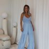 Rompers + Jumpsuits * | Hyfv-001 Delaney Crochet Halter Wide Leg Jumpsuit Light Blue