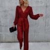 Rompers + Jumpsuits * | Skie-001 Whole New World Sequin Front Tie Jumpsuit Burgundy Final Sale