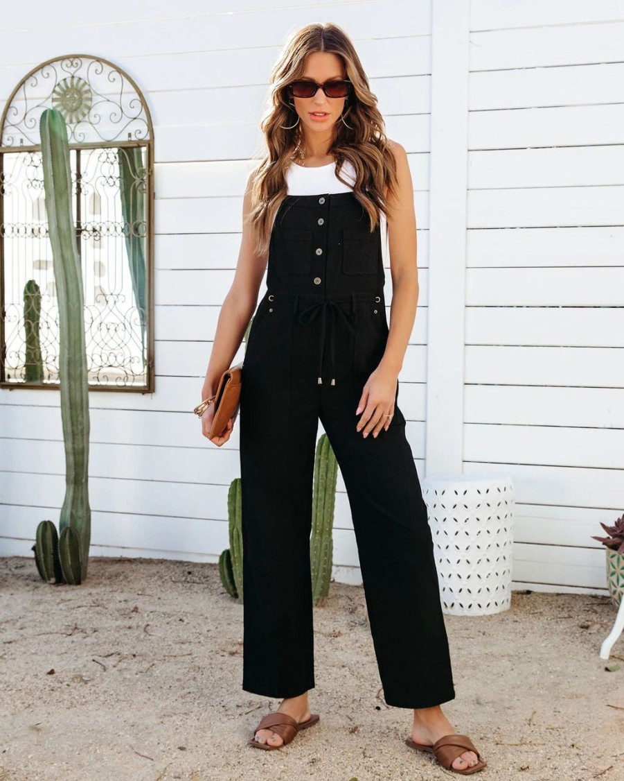 Rompers + Jumpsuits * | Miou-001 Fresno Pocketed Jumpsuit Black Sale