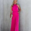 Rompers + Jumpsuits * | Do+B-001 Darlena Satin Pocketed Jumpsuit Magenta Final Sale