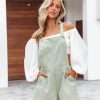 Rompers + Jumpsuits * | Davi-001 Sandy Dunes Cotton Pocketed Shortalls Olive Green Final Sale