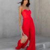 Rompers + Jumpsuits * | Do+B-001 Vip Strapless Faux Leather Pleated Jumpsuit Red Final Sale