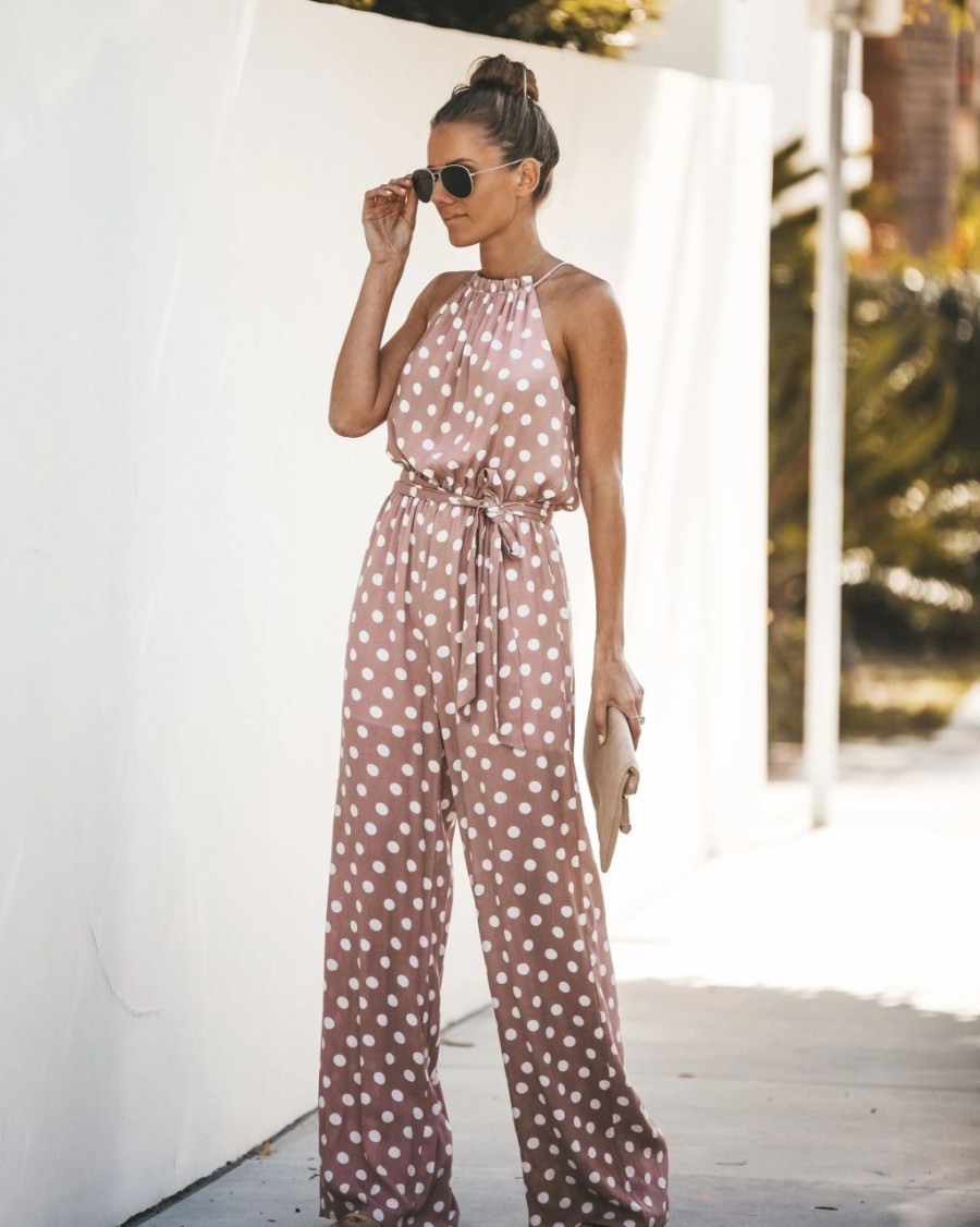 Rompers + Jumpsuits * | Suga-001 Pretty Little Polka Dot Jumpsuit Final Sale