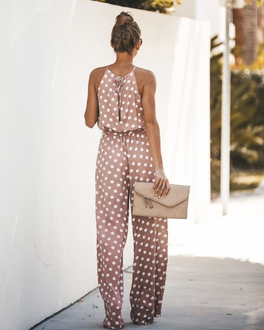 Rompers + Jumpsuits * | Suga-001 Pretty Little Polka Dot Jumpsuit Final Sale