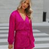 Rompers + Jumpsuits * | On T-001 Overnight Sequin Drape Romper Hot Pink Final Sale