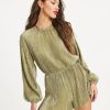 Rompers + Jumpsuits * | Flat-001 Good Vibes Only Plisse Metallic Romper Sage Final Sale