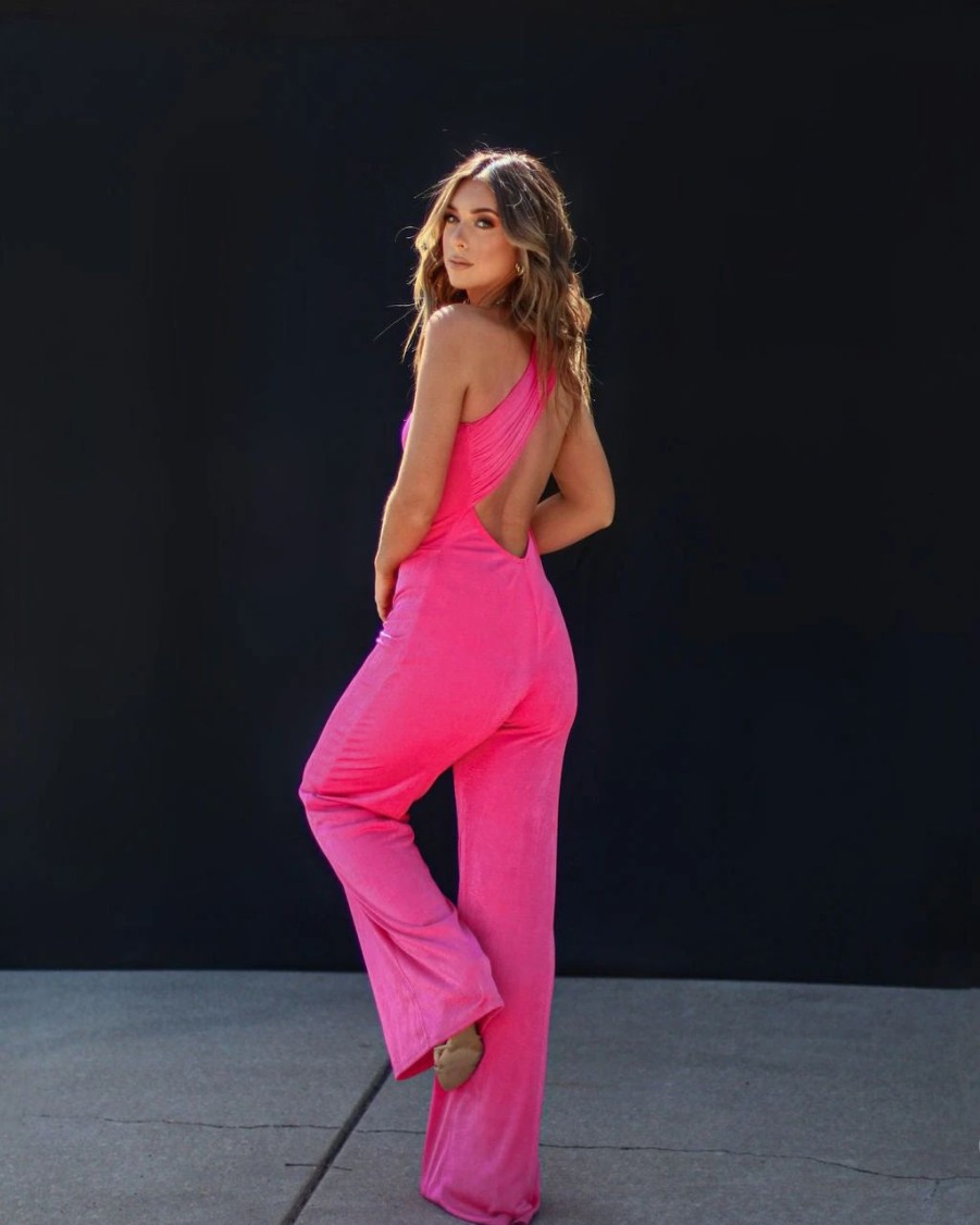 Rompers + Jumpsuits * | Skyl-002 Made You Look One Shoulder Back Cutout Jumpsuit Hot Pink