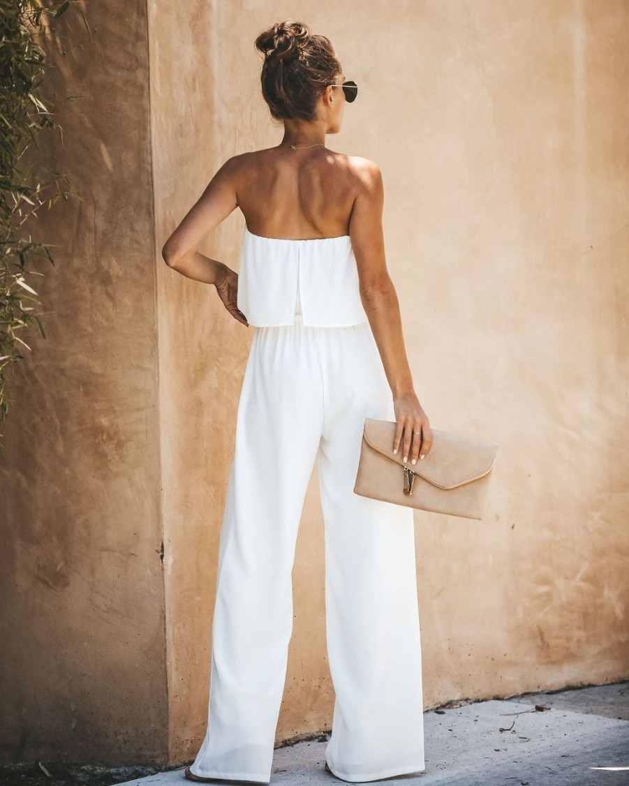 Rompers + Jumpsuits * | Tych-001 Crystal Clear Strapless Jumpsuit White Final Sale