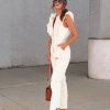 Rompers + Jumpsuits * | Stru-001 Always A Vibe Cotton Blend Pocketed Ruffle Jumpsuit Ecru Final Sale